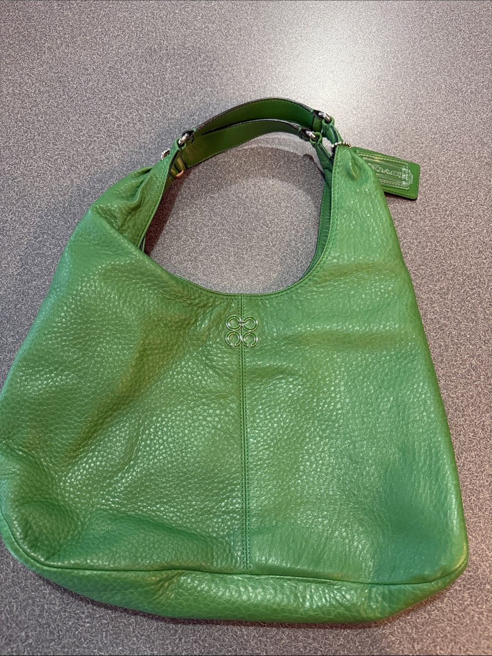 Coach Green Pebbled Leather Shoulder Hobo with matching wallet